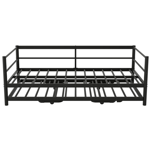 English Elm Twin Metal Daybed with LED Lighting and Adjustable Pop-Up Trundle, Industrial Steel Frame, Heavy-Duty Support Black N750P244915B