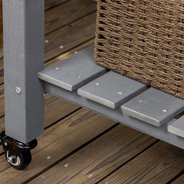 English Elm Outsunny Elevated Wooden Garden Bed With Lockable Wheels, Storage Shelf & Drainage For Easy Gardening W2225P174427-GIGA