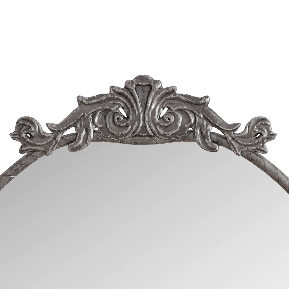 English Elm 58"X24" Arched Full Body Mirror In Antique Silver - Vintage Carved Applique For Elegant Home Decor W757P286278