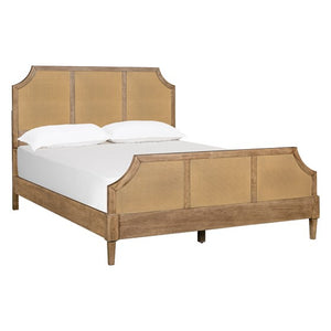 English Elm Woven Cane Queen Platform Bedframe with Toasted Almond Wood, 500 lb Capacity, 6" Clearance, 14 Slats B035S00061