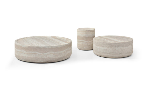 Vig Furniture Modrest Benji - Luxurious Faux Travertine Round Coffee Table For Chic Modern Living Spaces Beige  Vgip-st903