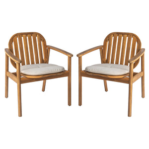 English Elm Christopher Knight Home® - Meja Teak+ Beige Dining Chair Set of 2 with Eucalyptus Legs, Vertical Slat Back & Beige Cushions N775P282728T