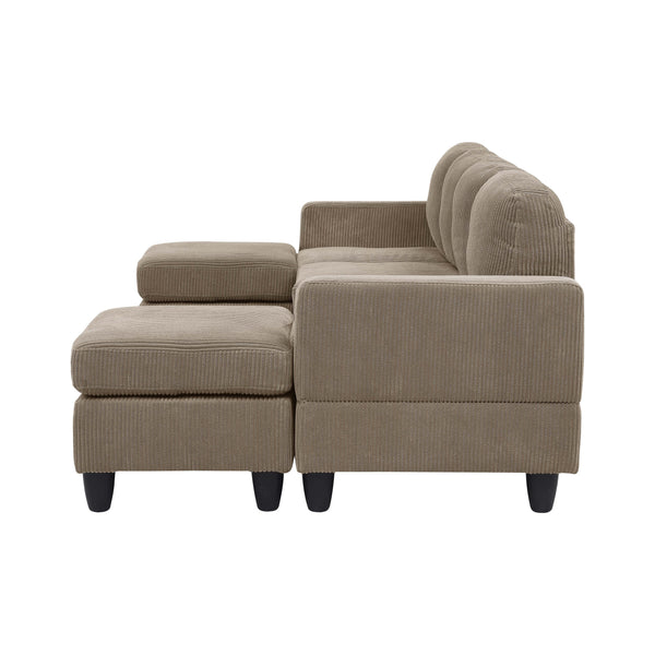English Elm Savannah Plush Corduroy Modular Sectional Sofa with Ottoman — Customizable Layouts & Padded Comfort Camel B355S00007