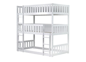 English Elm Twin Triple Rubberwood Bunk Bed with Ladders & Guardrails, Space-Saving Modular Design for Families White W504S00171