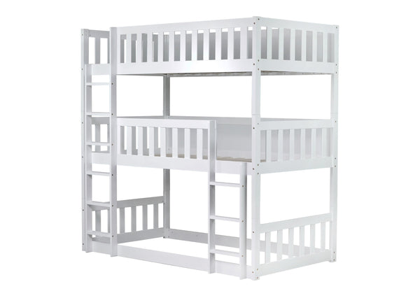 English Elm Twin Triple Rubberwood Bunk Bed with Ladders & Guardrails, Space-Saving Modular Design for Families White W504S00171