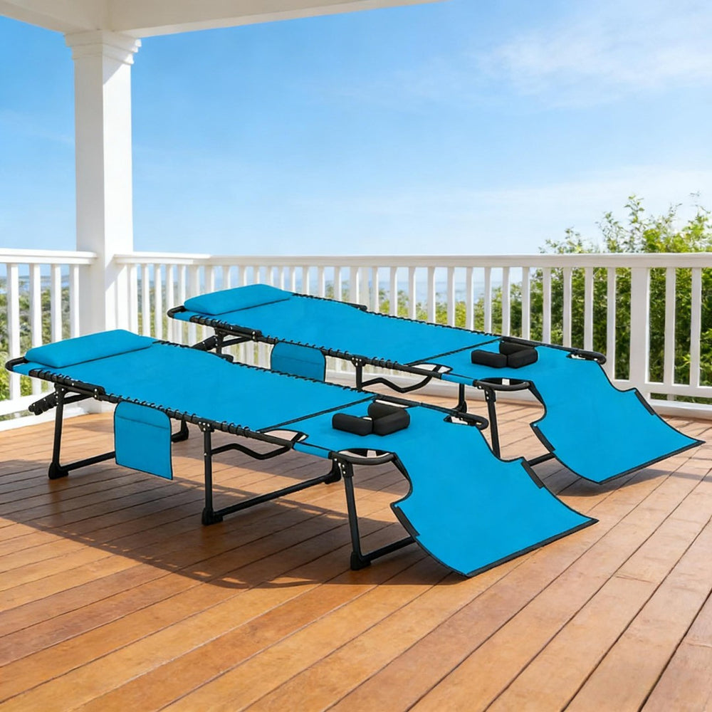 English Elm Outdoor Folding Chaise Lounges Set of Two with Bungee Mesh and Steel Frame T3971P454907
