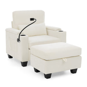English Elm Single Chenille Manual Recliner with Usb Port Hidden Storage Ottoman and Cup Holders Beige W487P423650