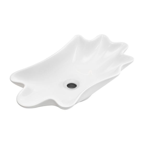 English Elm Bathroom Seashell Ceramic Vessel Sink Above Counter Glossy White Sculptural Basin W3402P350144