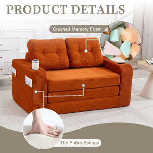 English Elm Convertible Floor Sofa Bed with Memory Foam and Ribbed Corduroy for Small Spaces Orange W395P438028