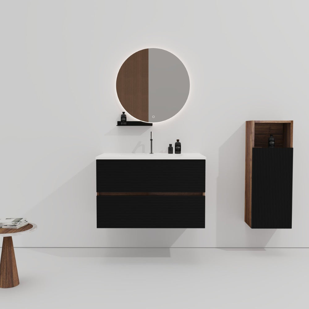 English Elm Gloria Floating Bathroom Vanity with Ceramic Sink Soft Black Walnut Modern Storage W1865S00174