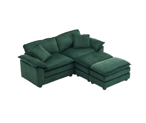 English Elm Corduroy Plush 2-Seat Sofa with 2 Back Cushions, Toss Pillows & Ottomans — Deep Seat Comfort Green W2363S00065