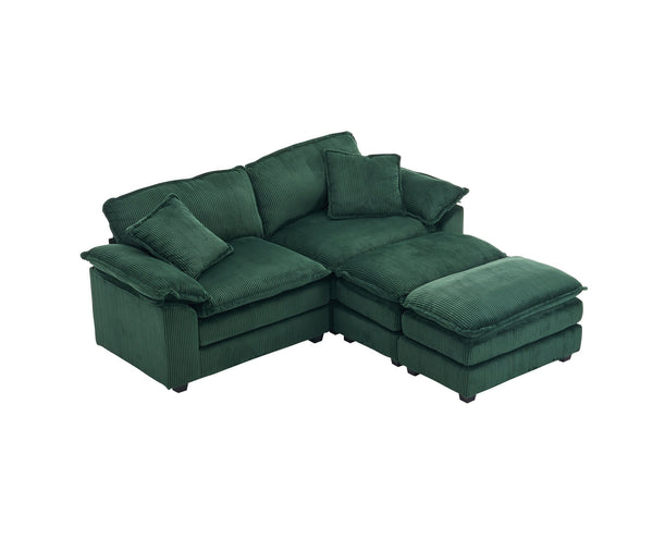English Elm Corduroy Plush 2-Seat Sofa with 2 Back Cushions, Toss Pillows & Ottomans — Deep Seat Comfort Green W2363S00065