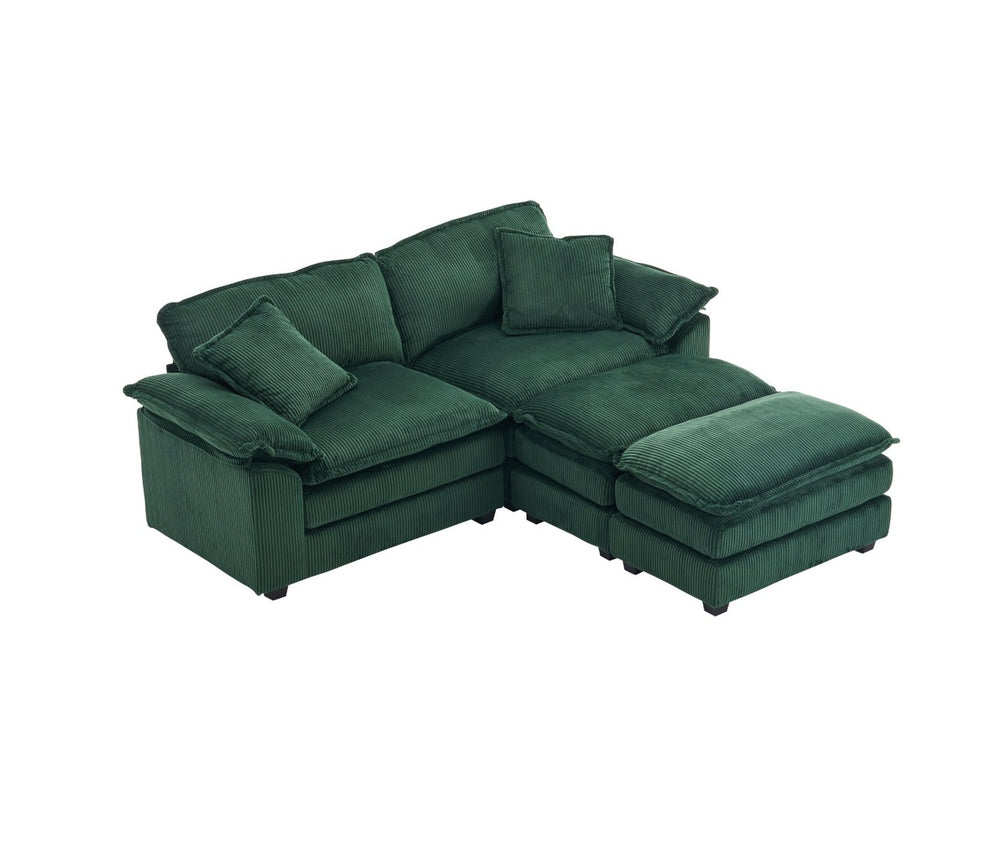 English Elm Corduroy Two Seat Sofa with Ottomans Deep Cushioned Couch for Cozy Living Rooms Green W2363P216160