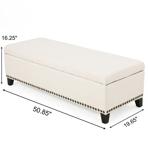 English Elm Christopher Knight Home® - Storage Ottoman Beige Linen Button-Tufted Bench with Safety-Close Hinge, 51.5" Long Storage Seat for Living Room Organizing and Extra Seating 74242.00