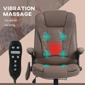 English Elm HOMCOM Executive Massage Office Chair with 6-Point Vibration, Lumbar Heat, Recline & Remote Control Brown W2225P229771
