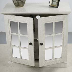 English Elm Storage Sideboard with Mirrored Acrylic Doors and Wood Grain Mdf Finish for Compact Rooms White W2899P372747