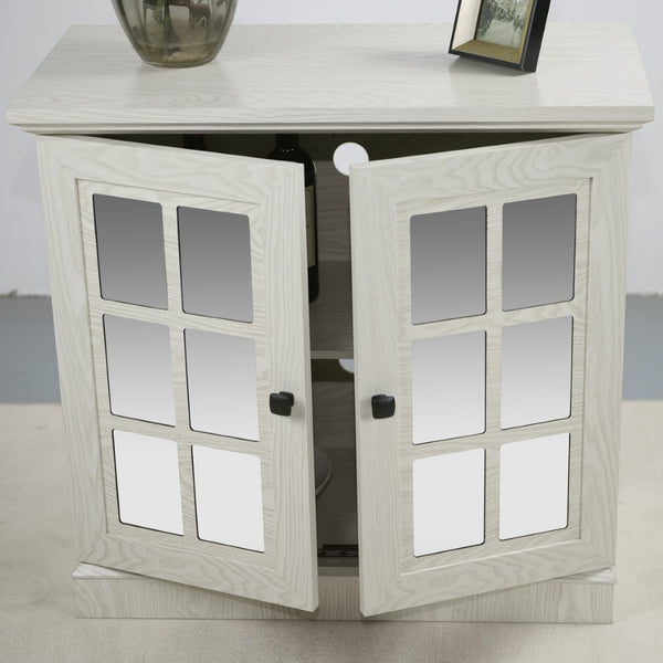 English Elm Storage Sideboard with Mirrored Acrylic Doors and Wood Grain Mdf Finish for Compact Rooms White W2899P372747