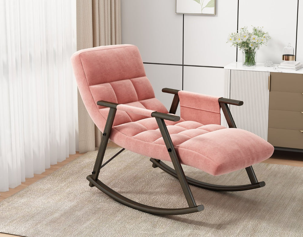 English Elm 42"l Folding Rocking Chair Iron Frame Cushioned High Back Adjustable Footrest Lounge W1669P163323