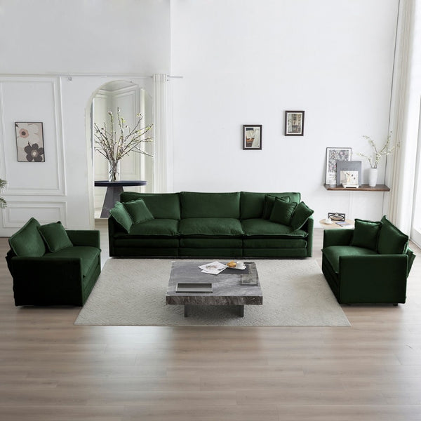 English Elm Sofa Set Of 3 - Stylish Modern Green Chenille Living Room Sofa With Accent Chairs For Comfort W714S00327-GIGA