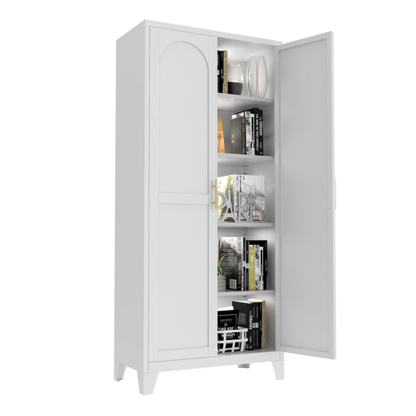 English Elm 71'' Steel 2-Door Locking Cabinet with Adjustable Shelves, Secure Metal Storage for Home Office White W3387P306305