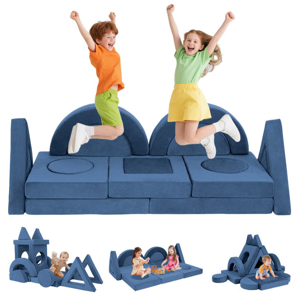 English Elm 16 Piece Modular Foam Play Couch Fort Building Set for Creative Kids Playroom Use Blue T5880P493423
