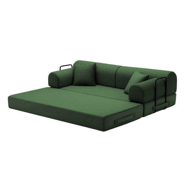 English Elm Convertible Corduroy Floor Sofa Folds Flat as Sleeper Daybed for Studio Living Green W5532P438819
