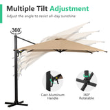 English Elm 10 Ft Cantilever Patio Umbrella With 360° Rotation & Tilt Adjustment, Square Outdoor Offset Umbrella With Aluminum Pole Without Base- Khaki