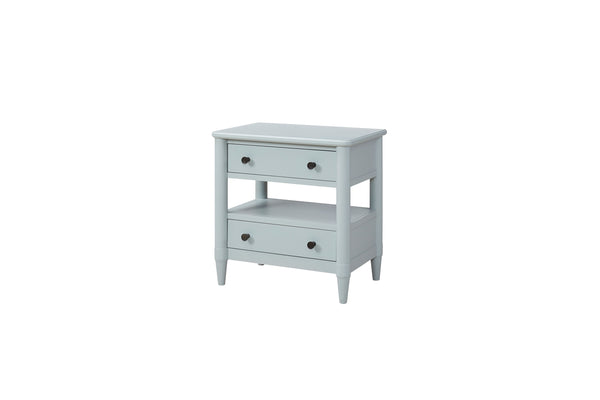 English Elm Open Nightstand with Two Drawers and Felt-Cedar Linings, Solid Wood+MDF, Custom Hardware, Durable Finish Light Blue 29.25 L x 20.5 W x 25.75 H B2699P218788