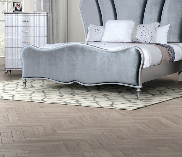 English Elm Lovely Art Deco 3pc Queen Bedroom Set with Light Gray Padded Channel Headboard and Oak Veneer Accents Silver 96 L x 53 W x 6 H B2741S00200