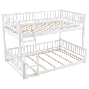 English Elm Full Xl Over Queen Bunk Bed Pine Frame with Guardrails Ladder and Slat Support White GX000450AAK