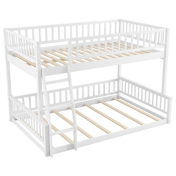 English Elm Full Xl Over Queen Bunk Bed Pine Frame with Guardrails Ladder and Slat Support White GX000450AAK