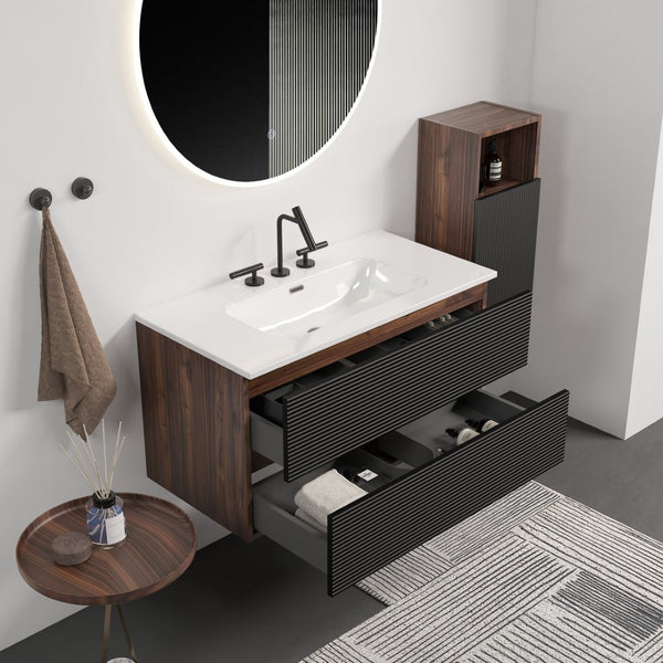 English Elm Galan Freestanding Bathroom Vanity Quartz Basin Fluted Wood Cabinet Modern Bath W1865S00200