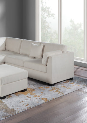 English Elm L-Sectional Corduroy 4-Piece L-Shaped Sectional Sofa Set with Ottoman, Plush Back Cushions & Throw Pillows Beige 34 L x 26 W x 46 H B011S01770
