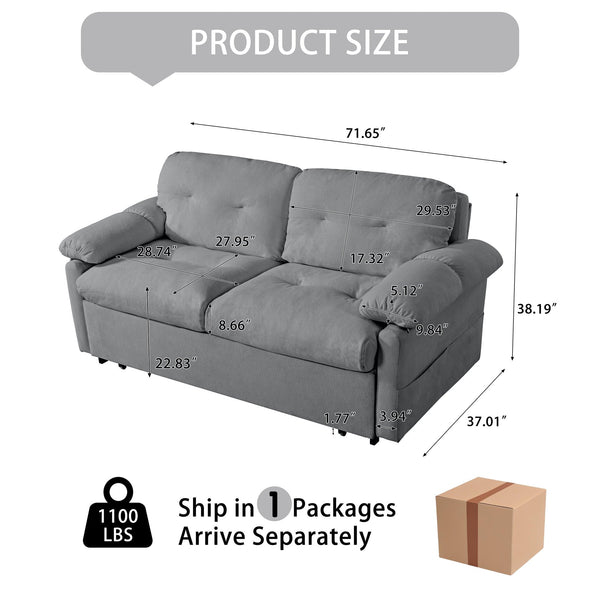 English Elm Convertible Pull Out Sofa Bed Queen Size with Steel Frame, Dual Armrests, Chenille Sleeper Couch with Storage and Casters Grey W3163P269700