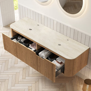 English Elm Dina Floating Plywood Bathroom Vanity with Sintered Stone Top and French Textured Drawers W2615P338029