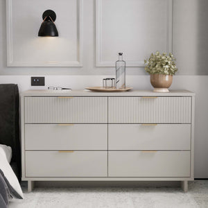 English Elm Granville 55" Modern Dresser In Light Gray With 6 Drawers, Gold Hardware & Textured Design Elegance B365S00091