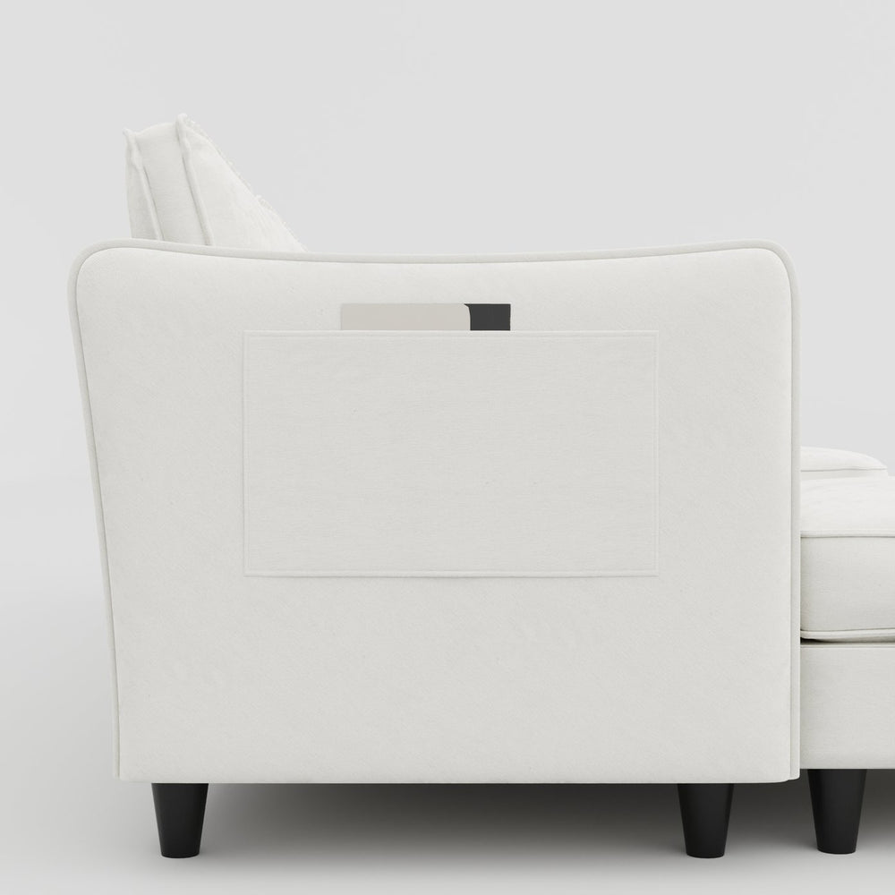 English Elm 107.8'' L-Shaped 3-Seater Sofa With Movable Ottoman & Arm Pockets – Stylish Comfort For Any Space W680S00035