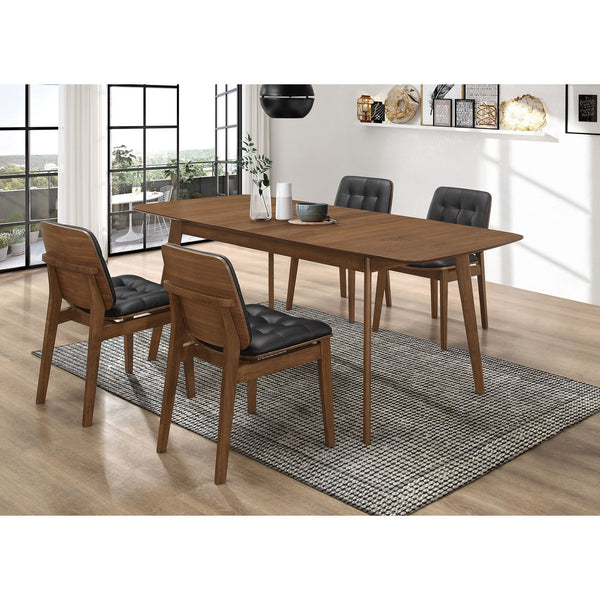 English Elm Draper 5-Piece Rectangular Dining Set - Mid-Century Walnut Table With Black Faux Leather Chairs B062S01233