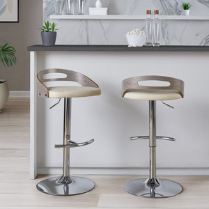 English Elm Adjustable Swivel Barstools Set of 2 Faux Leather Cream Padded Counter Seating B202S02166