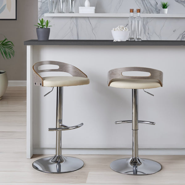 English Elm Adjustable Swivel Barstools Set of 2 Faux Leather Cream Padded Counter Seating B202S02166