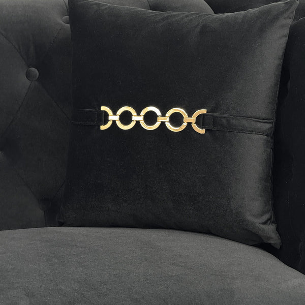 English Elm FX-P83-2PC Velvet Sofa Set of 2 with Tufted Cushions and Gold-Tone Metal Legs for Luxe Comfort Black W576S00239