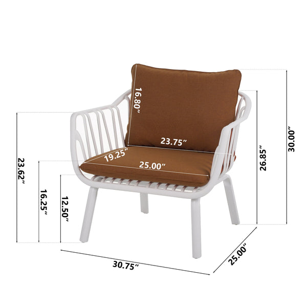 English Elm Christopher Knight Home® - Huron Outdoor PP Club Chair with Waterproof Olefin Cushions, Durable Plastic Frame and Iron Legs - Weather-Resistant Patio Seating Set Brown,White N775P178198W