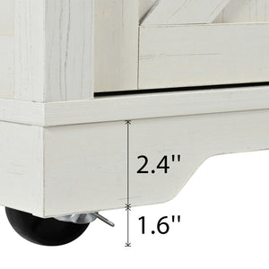 English Elm K&k Farmhouse Rolling Kitchen Island with Drop Leaf Power Outlets and Storage Cabinet White N707S170347W