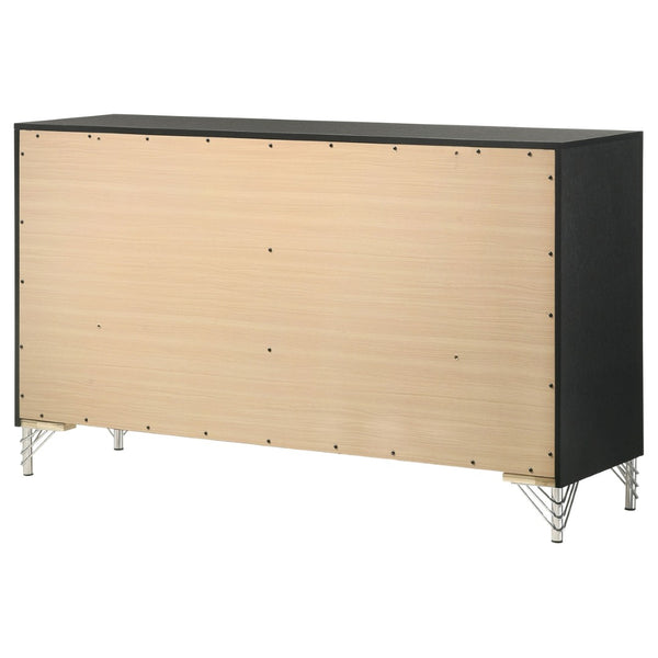 English Elm Frances Six Drawer Dresser Warm Wood Grain Finish with Nickel Bail Handles for Bedroom B062P447798