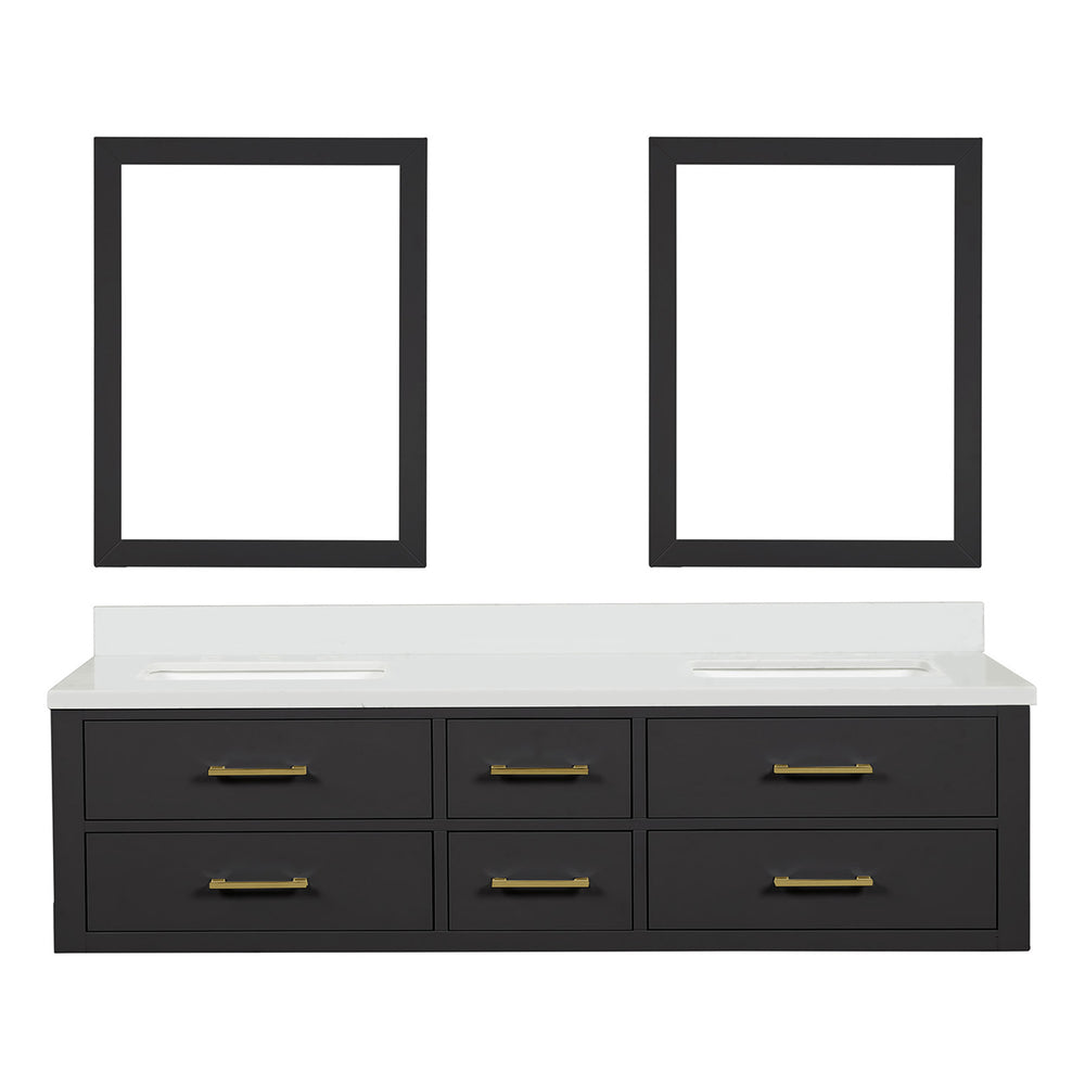 English Elm Black Double Bath Vanity Set With White Quartz Top, 72" Width, Soft-Close Doors & 34" Mirrors B2731S01575