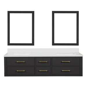 English Elm Black Double Bath Vanity Set With White Quartz Top, 72" Width, Soft-Close Doors & 34" Mirrors B2731S01575