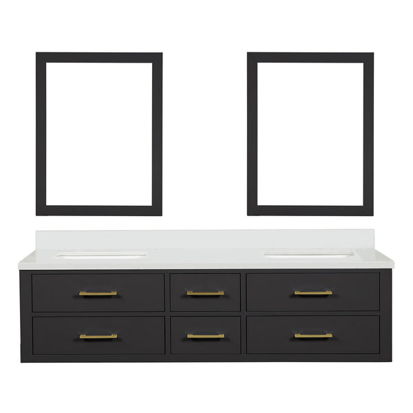 English Elm Black Double Bath Vanity Set With White Quartz Top, 72" Width, Soft-Close Doors & 34" Mirrors B2731S01575