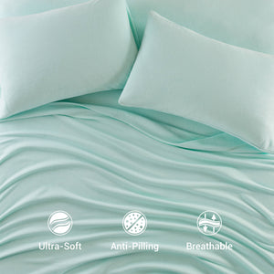 English Elm 4 Pcs King Sheet Set In Aqua - Luxurious Microfleece, Softness & Easy Care For Cozy Comfort B035P319756