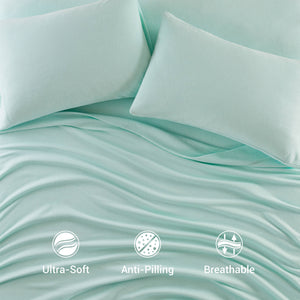 English Elm 4 Pcs Full Sheet Set In Aqua - Luxurious Microfleece Bedding For Cozy Comfort & Easy Care B035P319754