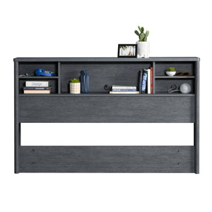 English Elm Full/Queen Denim+Brown Bookcase Headboard with Adjustable Shelves, Spacious Top Shelf, Easy Assembly B356P354479